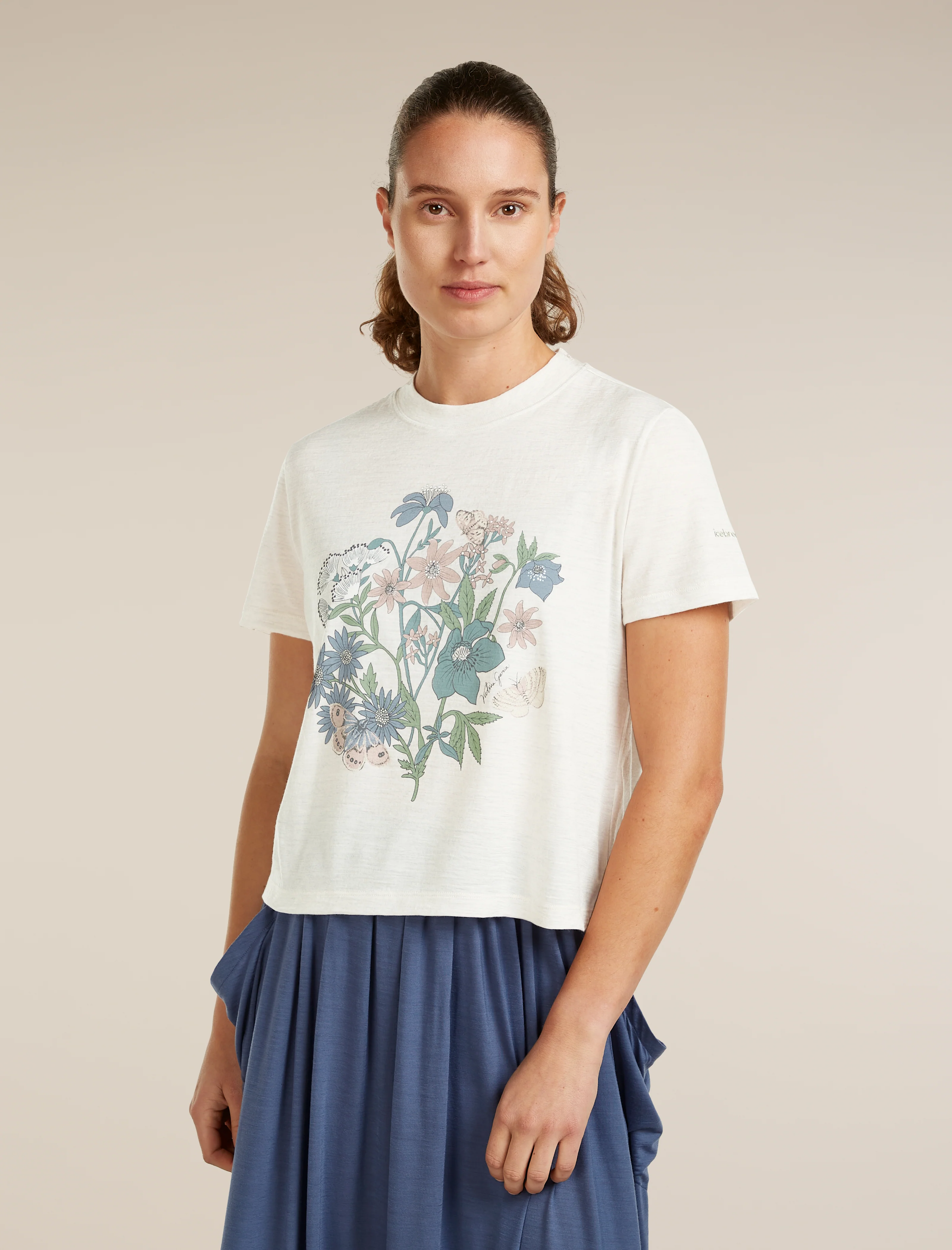 Camiseta Corta de Manga Corta Crop Tech Lite Merino 150 para Mujer NZ Flora