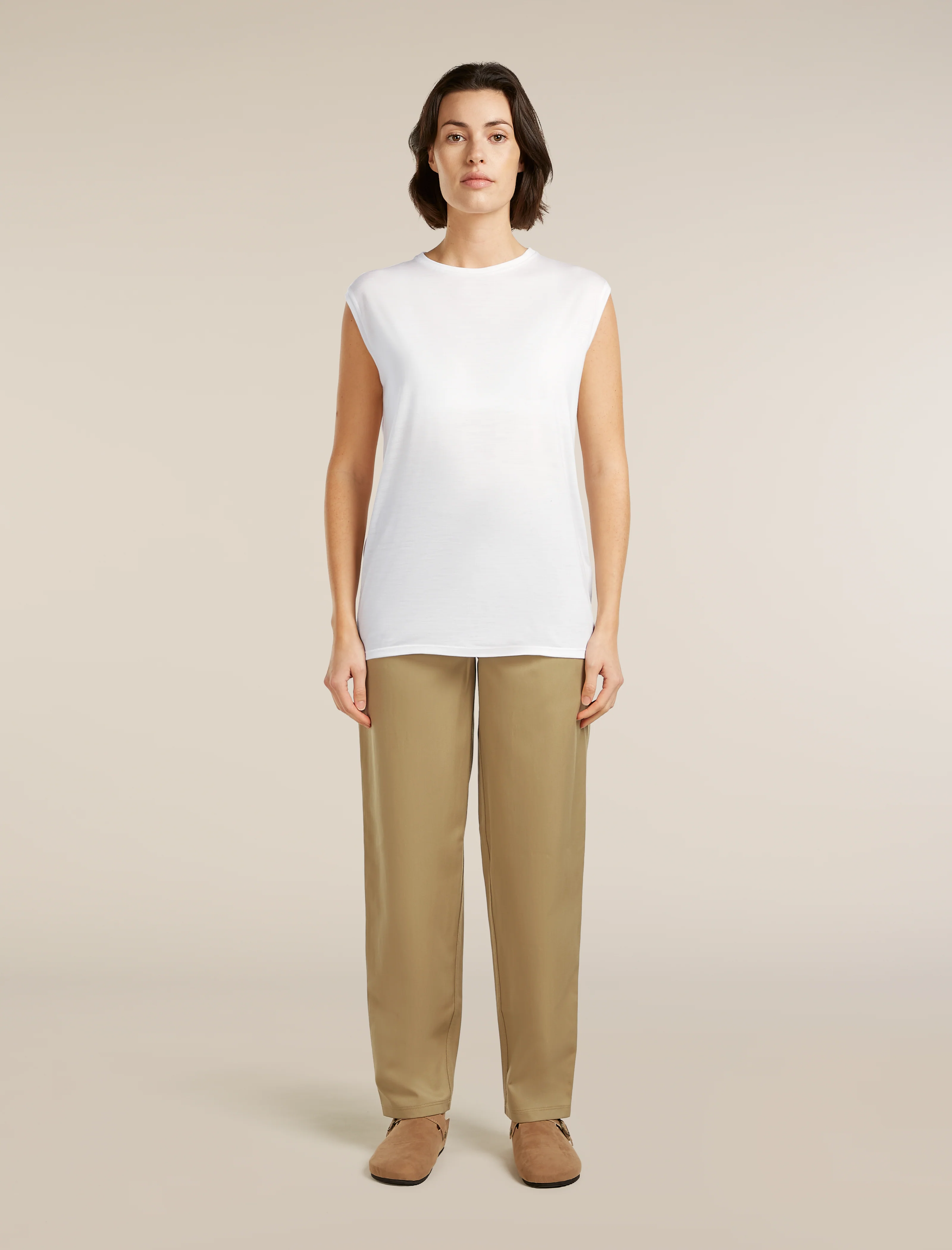 Pantalones de twill de lana merina y algodón para mujer
