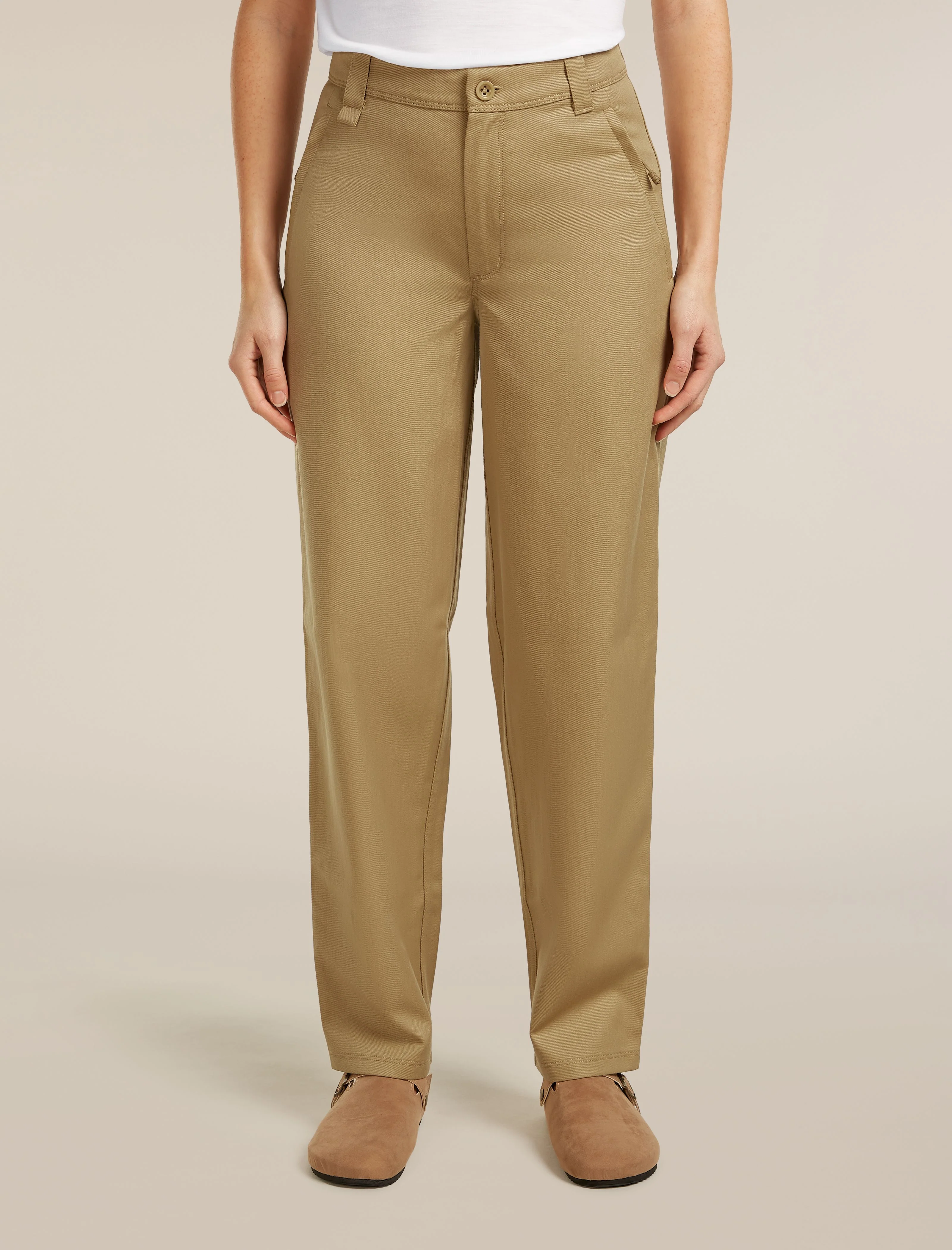 Pantalones de twill de lana merina y algodón para mujer