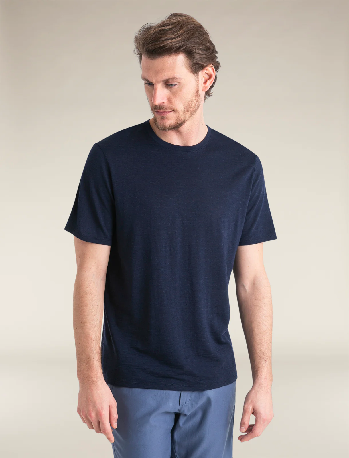Camiseta de manga corta para hombre de lana merina y lino