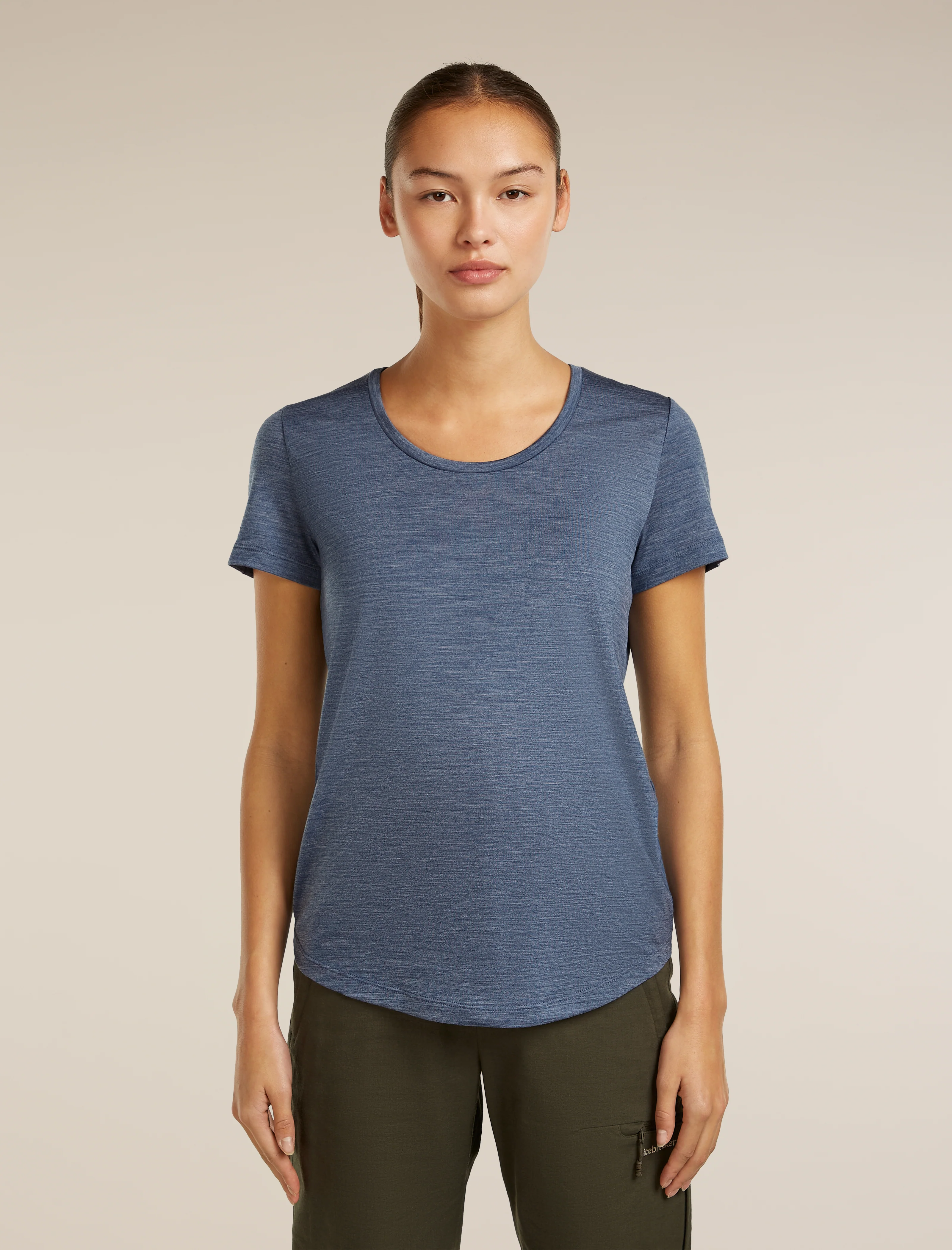 Camiseta de manga corta con escote en forma de esfera de mezcla de lana merina 125 Cool-Lite™ para mujer