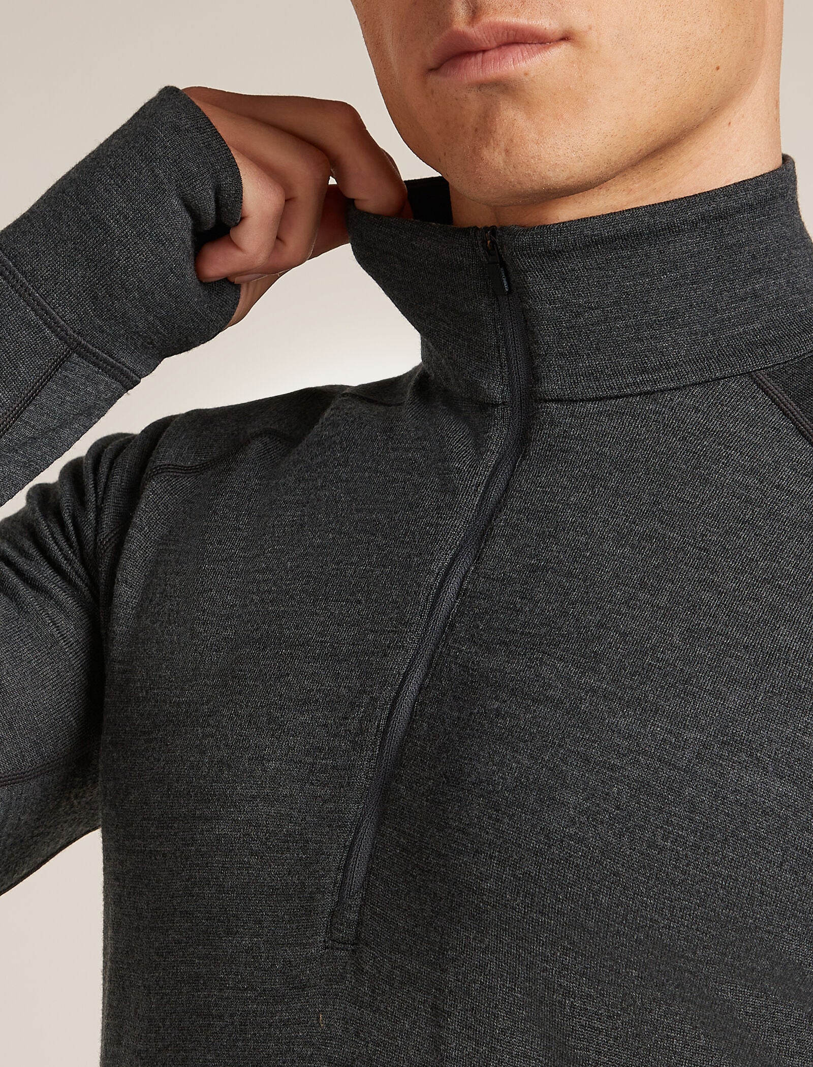 Camiseta térmica de manga larga con cierre de media cremallera ZoneKnit™ de lana merina para hombre