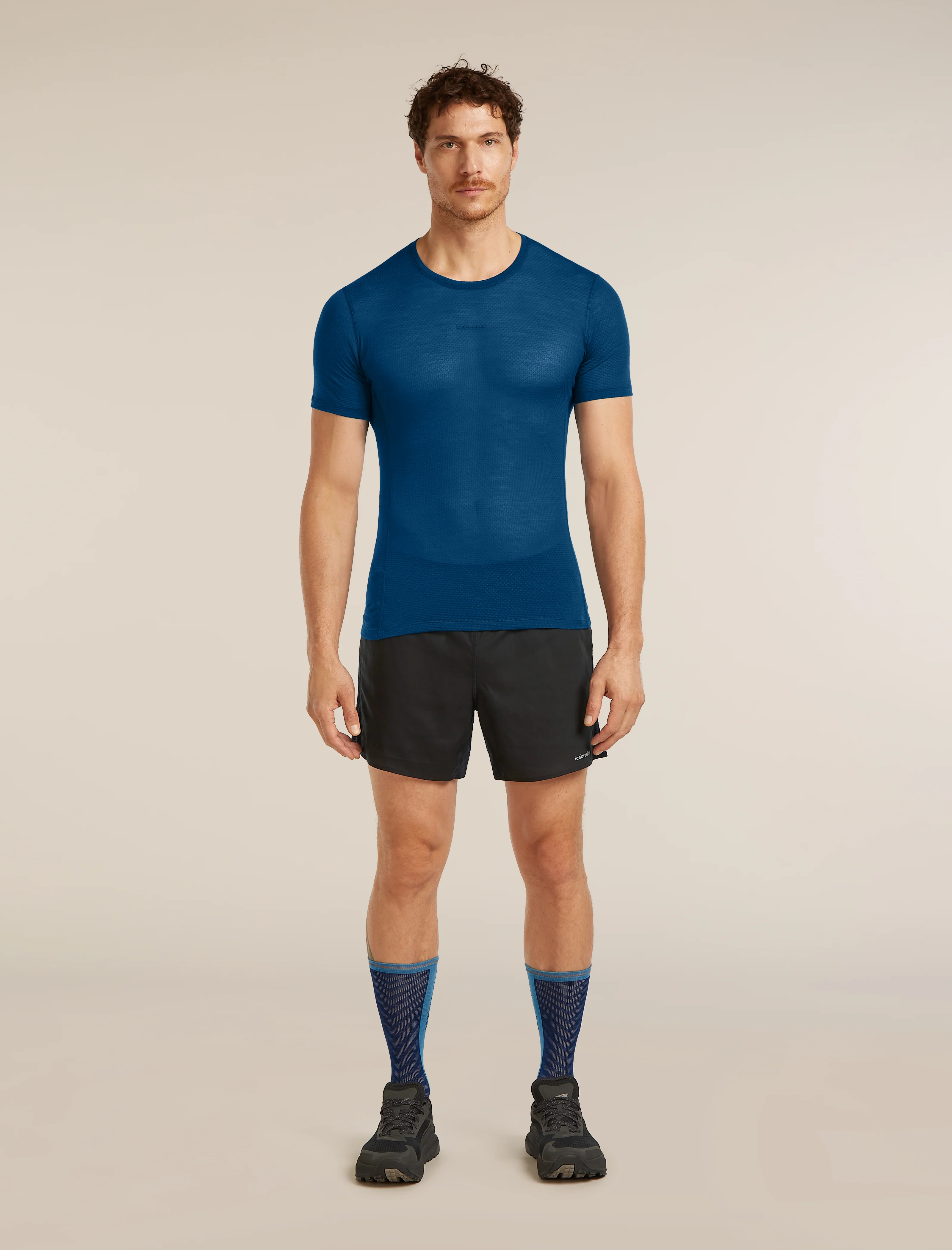 Camiseta corta de cuello redondo de mezcla de lana merina 75 Cool-Lite™ Featherlight™ para hombre