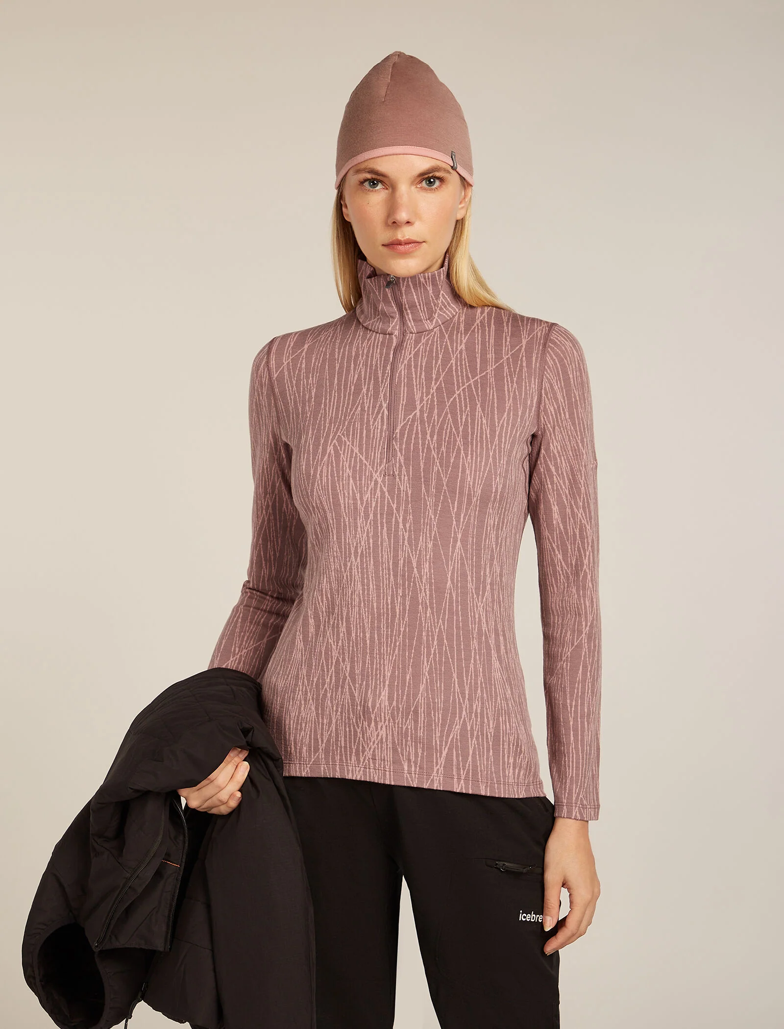 Camiseta térmica de manga larga con cierre a media altura Merino 260 Tech Vertex para mujer, líneas Delta