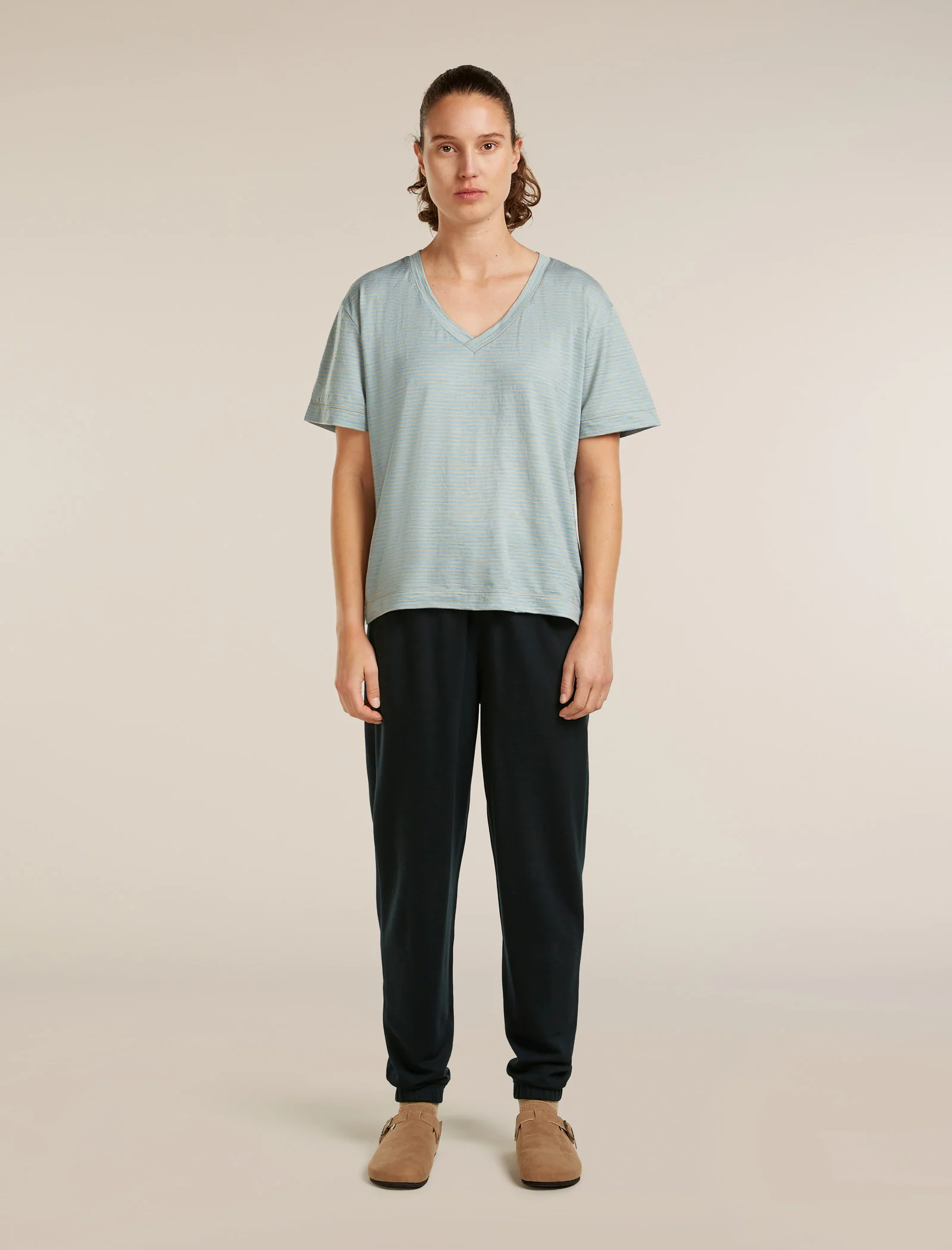 Camiseta corta de manga mujer Merino 150 Tech Lite con cuello en V holgado